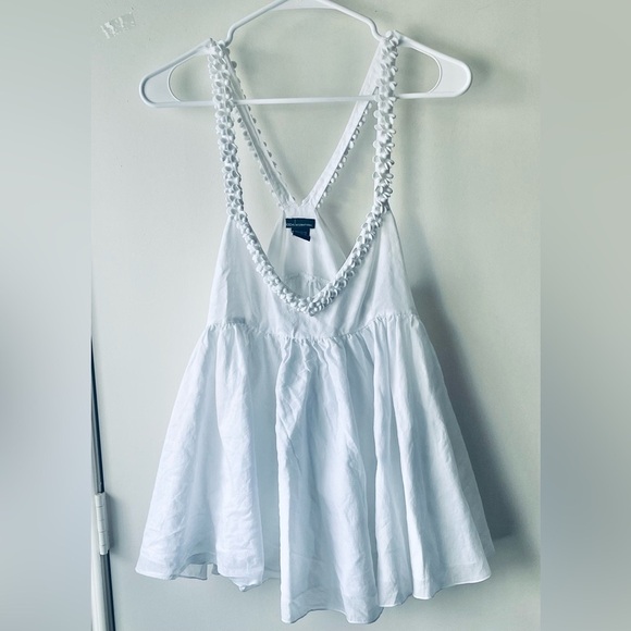 Moda International White Flowy Tank with Beaded Straps - Picture 4 of 8
